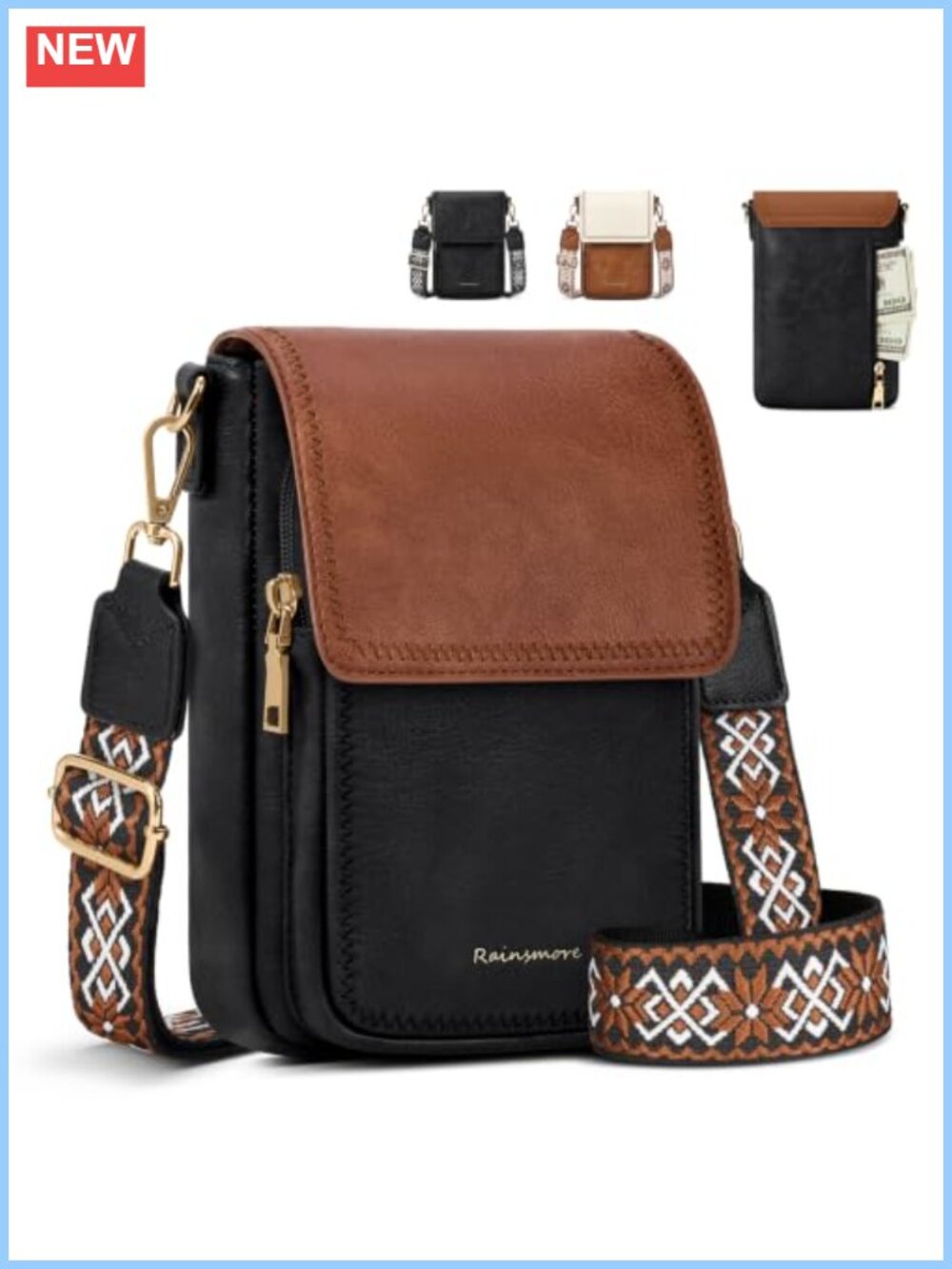 Small Crossbody Cell Phone Purse RFID Wallet PU Leather Adjustable Strap